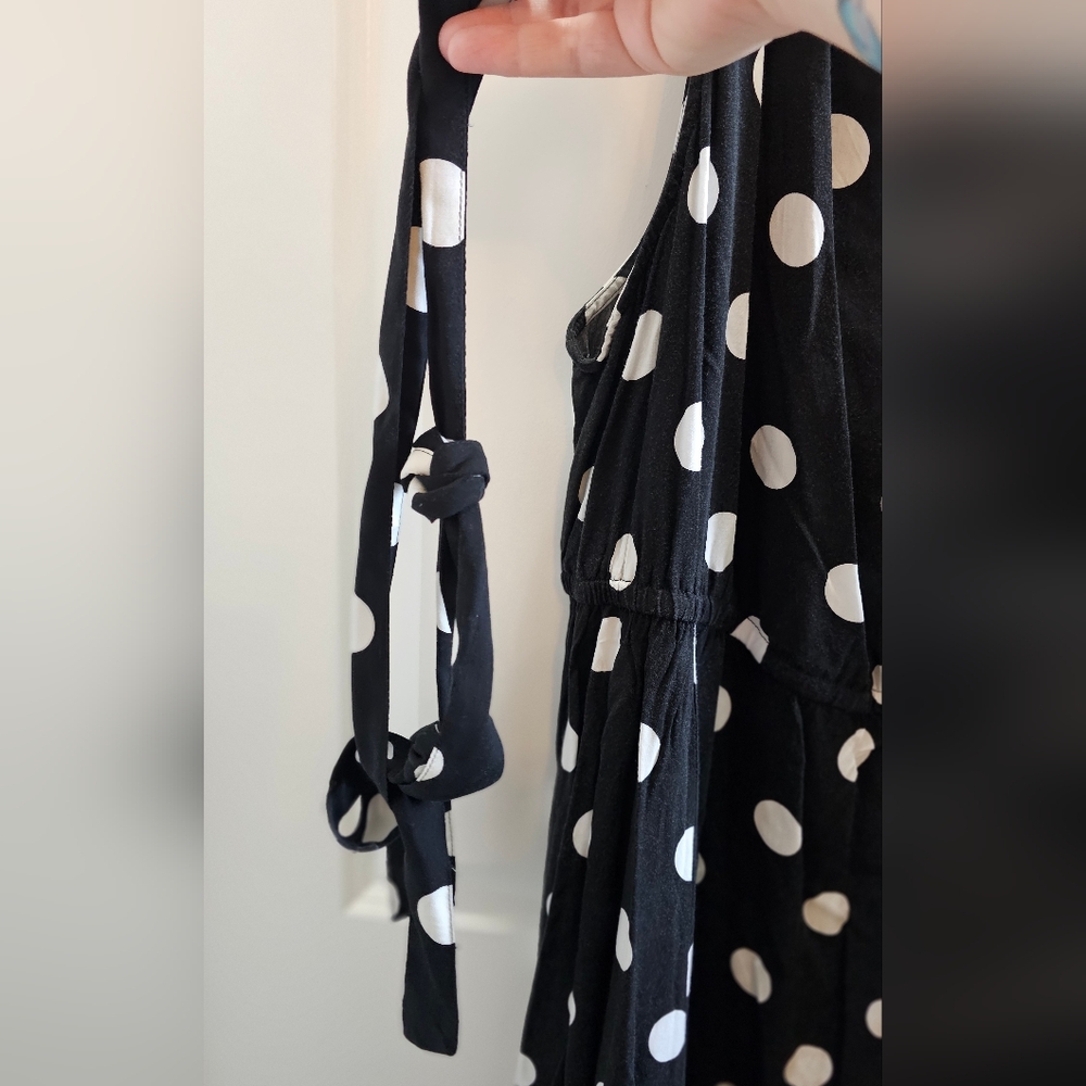 Torrid Black & White Dot Challis Retro Skater Midi Dress - Picture 6 of 9